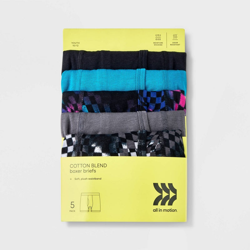 Boys' 5pk Boxer Briefs - All In Motion Teal Blue M