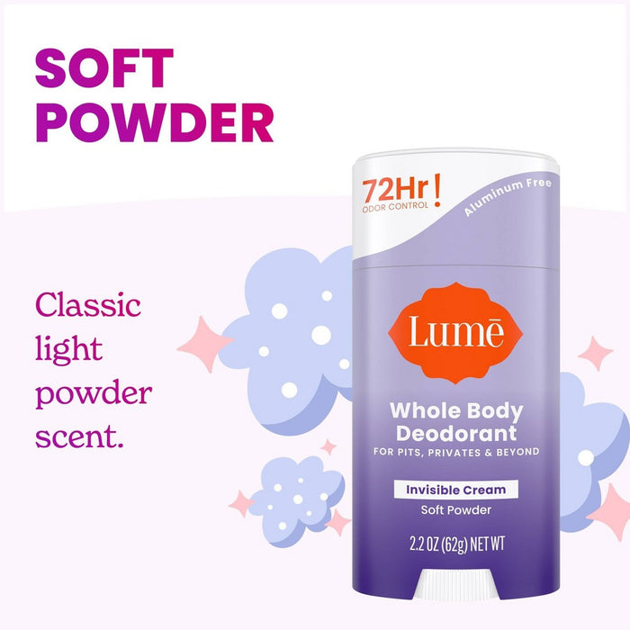 Lume Whole Body Women's Deodorant - Invisible Cream Stick - Aluminum Free - Soft Powder Scent - 2.2oz
