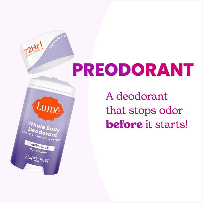 Lume Whole Body Women's Deodorant - Invisible Cream Stick - Aluminum Free - Soft Powder Scent - 2.2oz