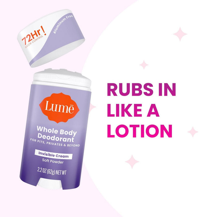 Lume Whole Body Women's Deodorant - Invisible Cream Stick - Aluminum Free - Soft Powder Scent - 2.2oz