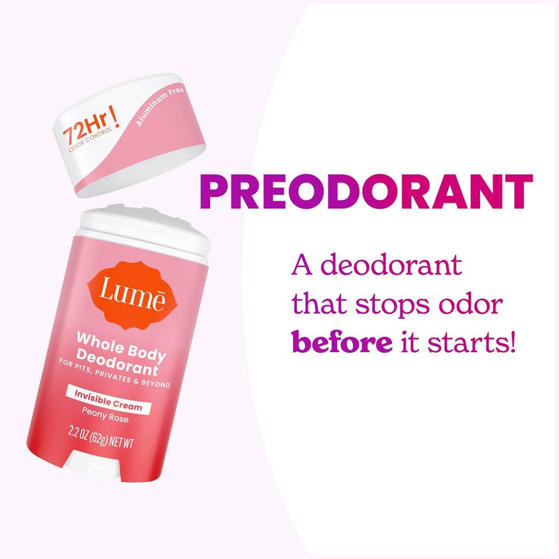 Lume Whole Body Women's Deodorant - Invisible Cream Stick - Aluminum Free - Peony Rose Scent - 2.2oz