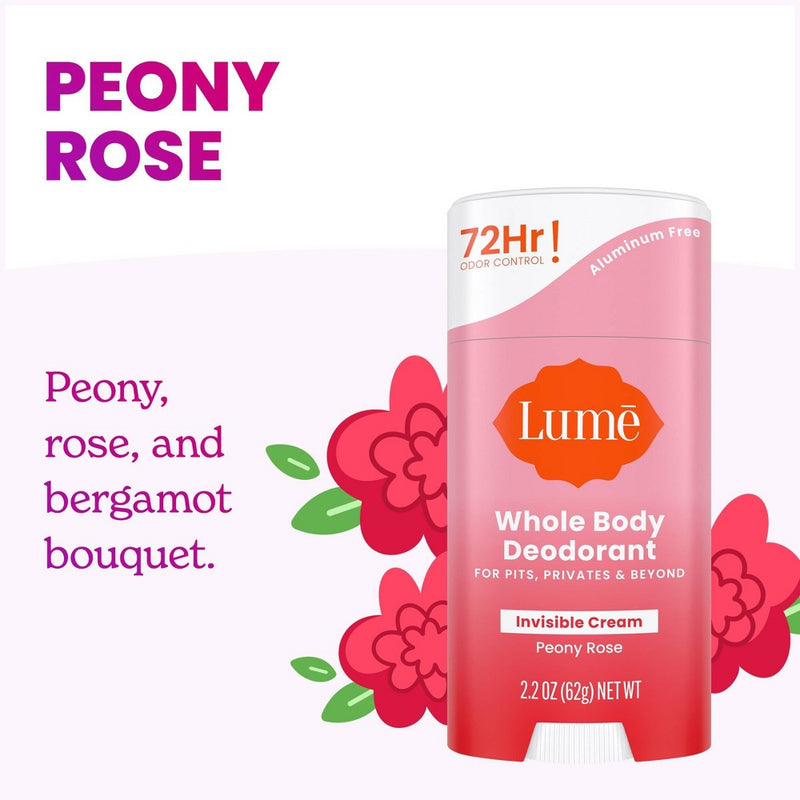 Lume Whole Body Women's Deodorant - Invisible Cream Stick - Aluminum Free - Peony Rose Scent - 2.2oz