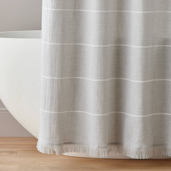 Horizontal Stripe Shower Curtain with Fringe Gray/Cream - Hearth & Hand with Magnolia