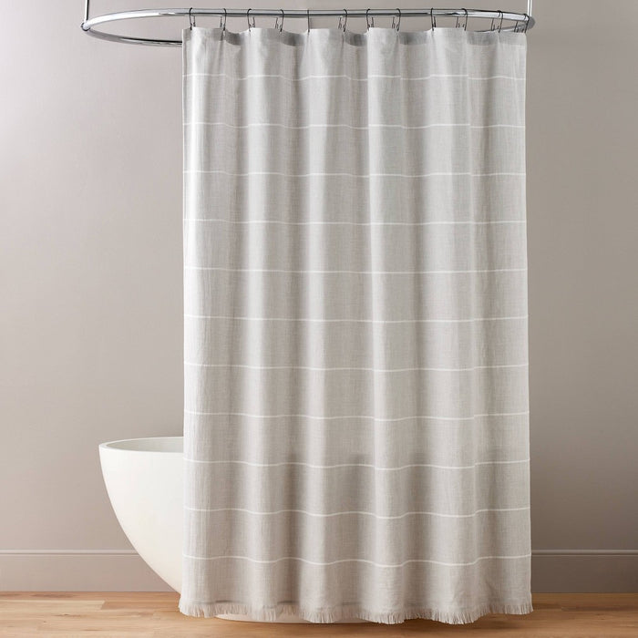 Horizontal Stripe Shower Curtain with Fringe Gray/Cream - Hearth & Hand with Magnolia