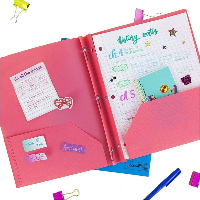 2 Pocket Plastic Folder with Prong Fasteners Pink - Yoobi
