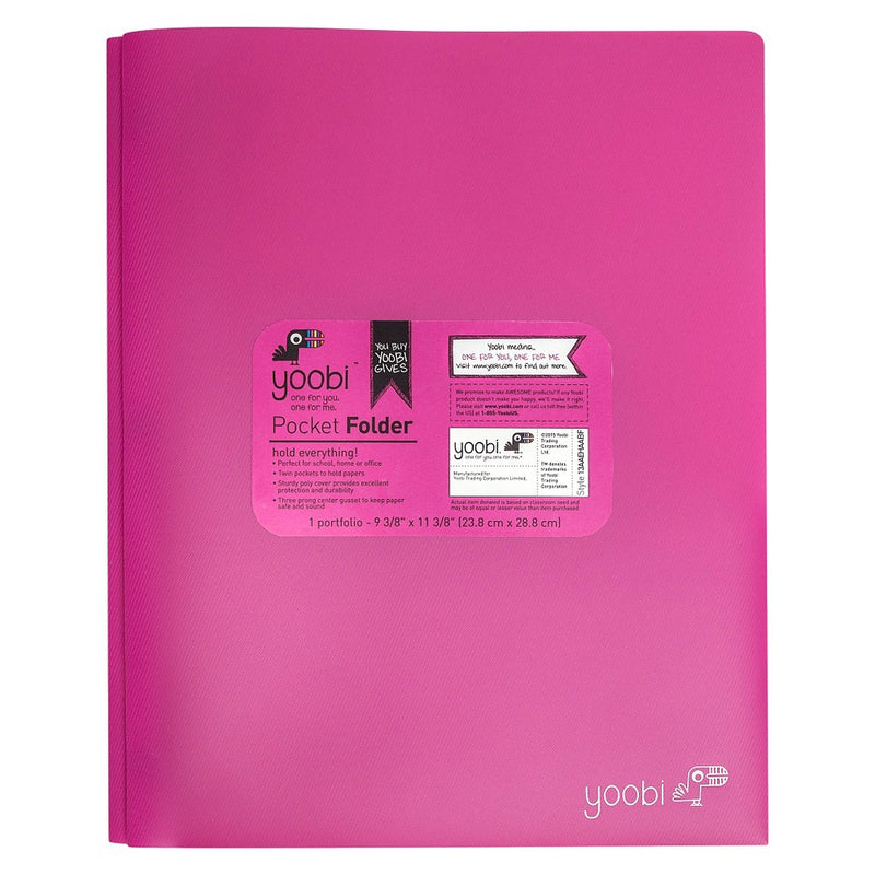 2 Pocket Plastic Folder with Prong Fasteners Pink - Yoobi