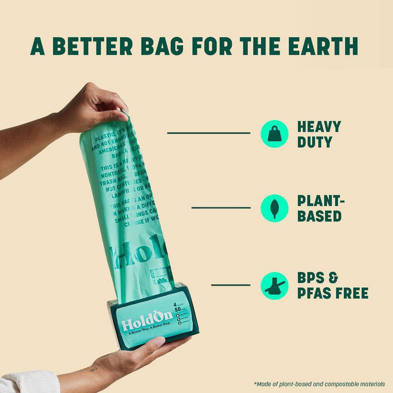 HoldOn Bags Compostable Small Space Trash Bags - 4 Gallon/30ct