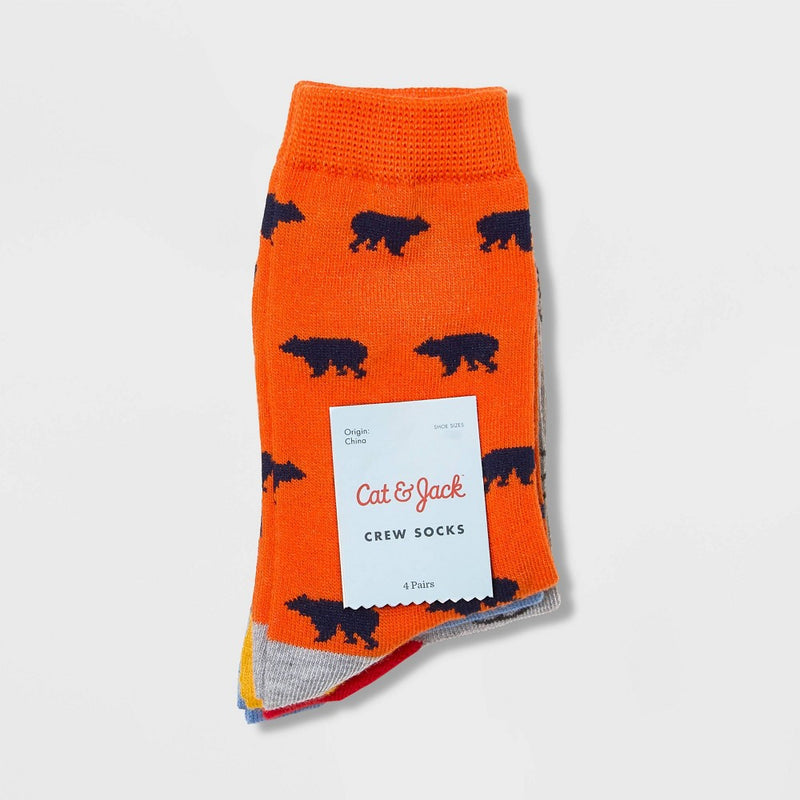 Boys' 4pk Crew Bear Socks - Cat & Jack S