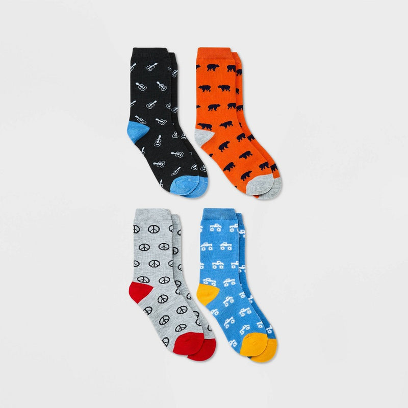Boys' 4pk Crew Bear Socks - Cat & Jack S