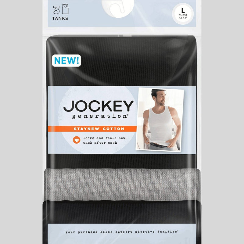 Jockey Generation Men's Stay New Cotton Tank 3pk - Black/Gray L