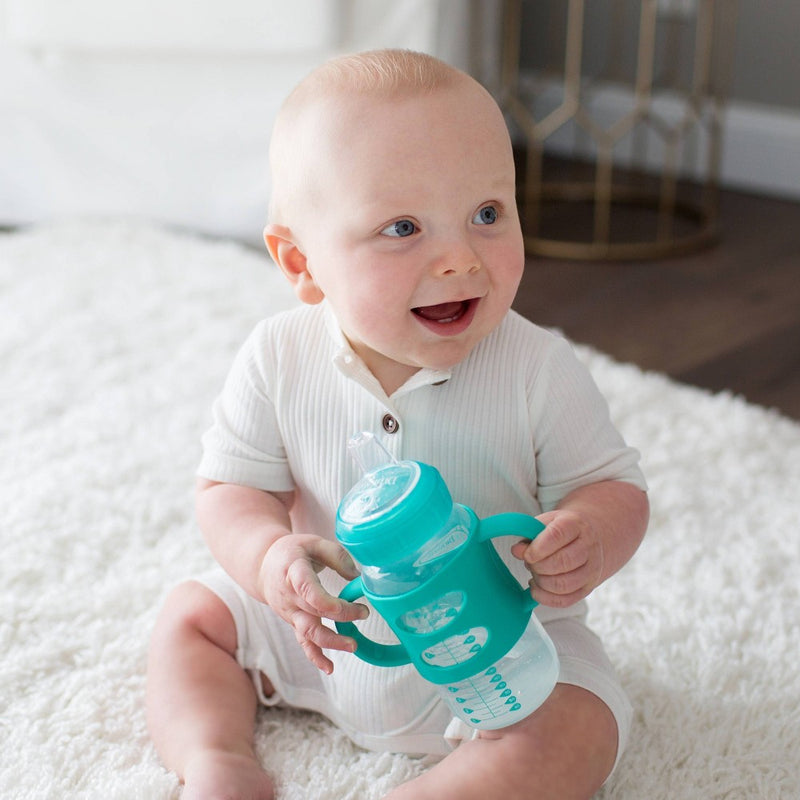 Dr. Brown's Milestones Wide-Neck Transitional Sippy Bottle with Silicone Handles - Turquoise - 2pk