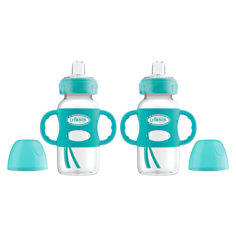 Dr. Brown's Milestones Wide-Neck Transitional Sippy Bottle with Silicone Handles - Turquoise - 2pk