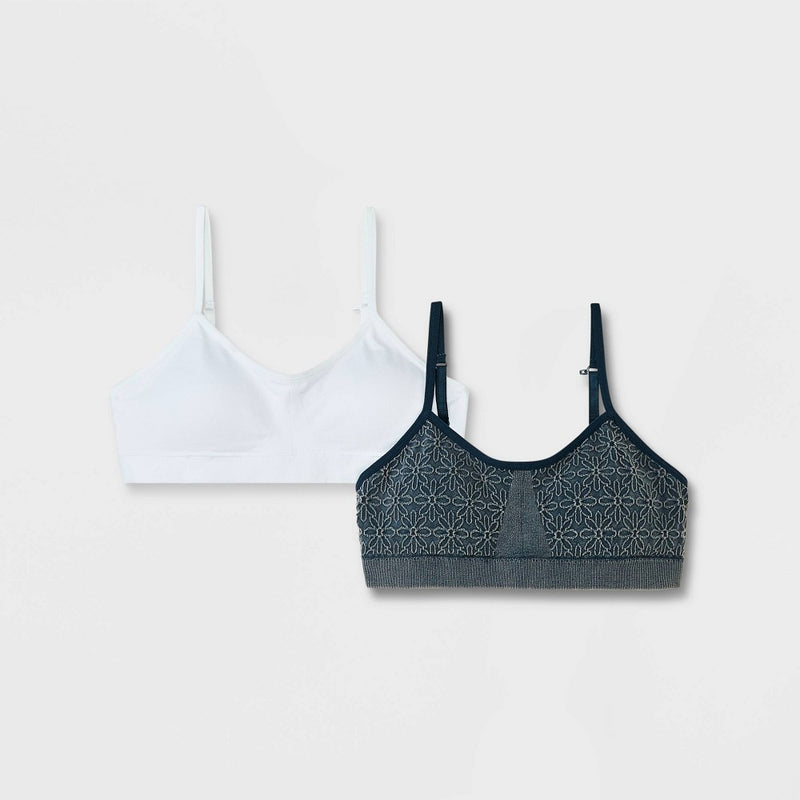Girls' 2pk Ruched Floral Seamless Bra - art class Black S