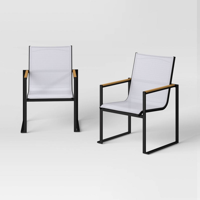 2pc Henning Outdoor Patio Dining Chairs Arm Chairs Gray - Threshold (LOCAL PICKUP ONLY)
