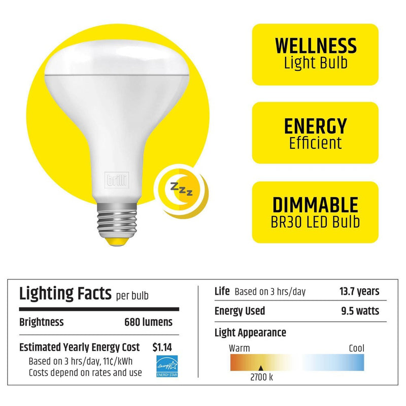 Brilli 2pk BR30 65W Wind Down Relaxing Dimmable LED Flood Bulbs White