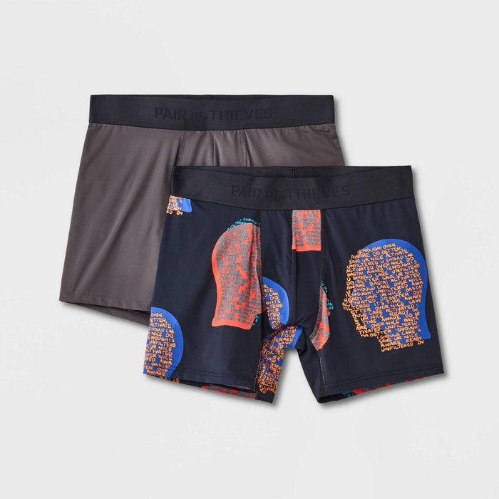 Pair of Thieves Men's Faces Print Hustle Boxer Briefs 2pk - Dark Blue S