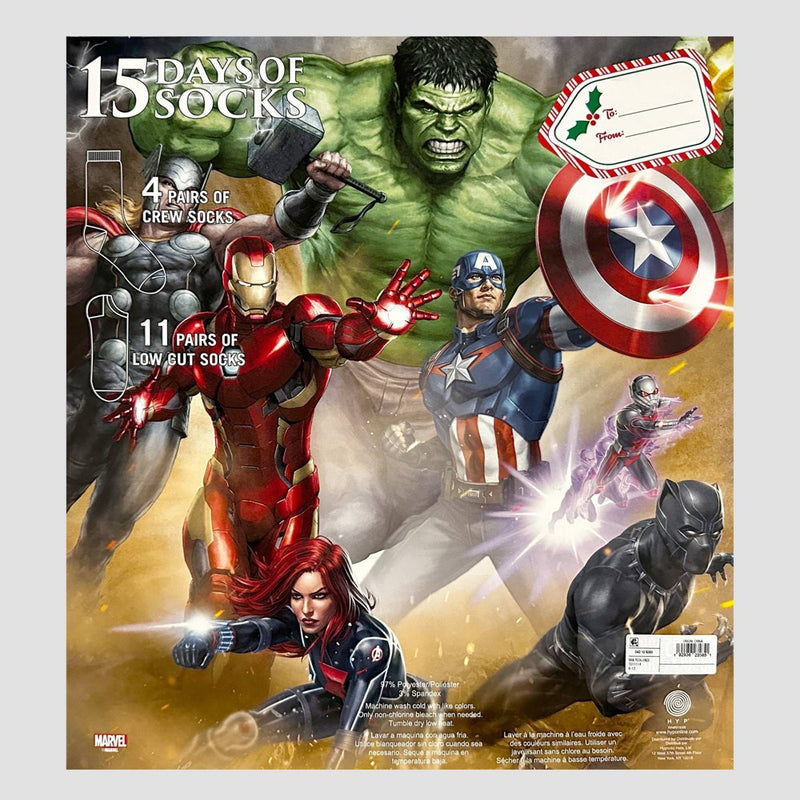 Men's Marvel Avengers 15 Days of Socks Advent Calendar - Assorted Colors 6-12