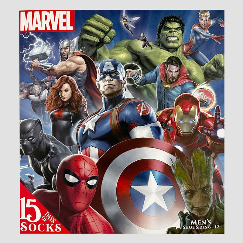 Men's Marvel Avengers 15 Days of Socks Advent Calendar - Assorted Colors 6-12