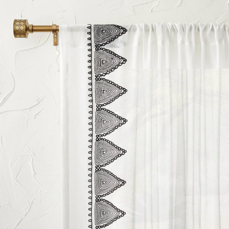 1pc 54"x63" Light Filtering Diamond Border Window Curtain Panel White - Opalhouse designed with Jungalow
