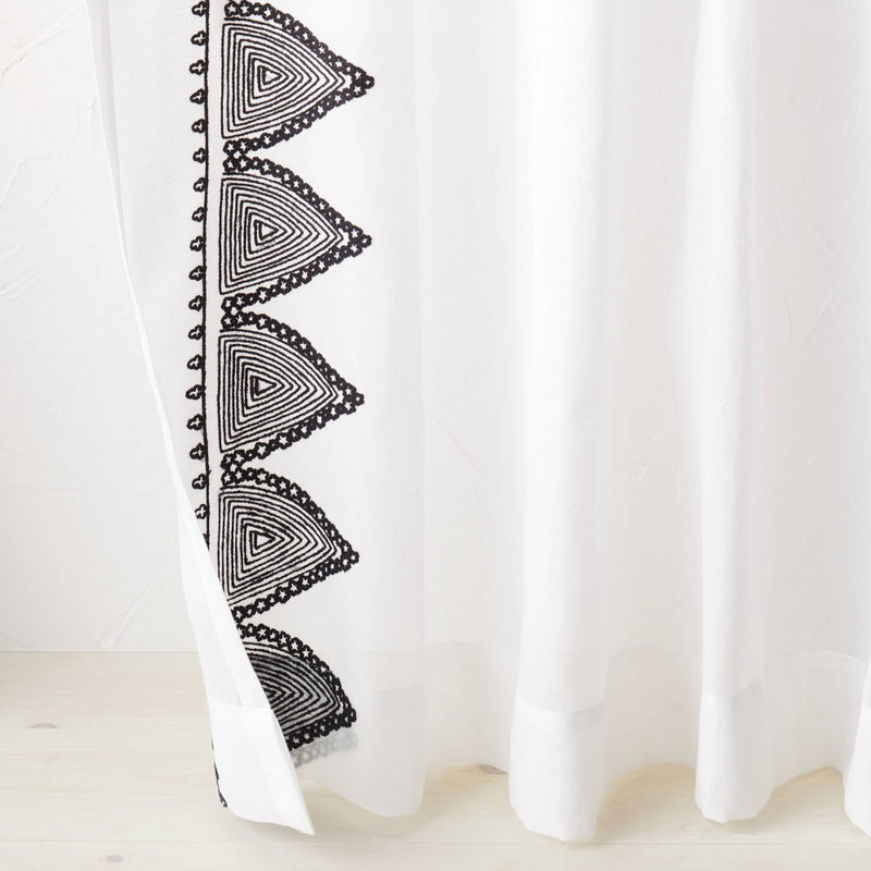 1pc 54"x63" Light Filtering Diamond Border Window Curtain Panel White - Opalhouse designed with Jungalow