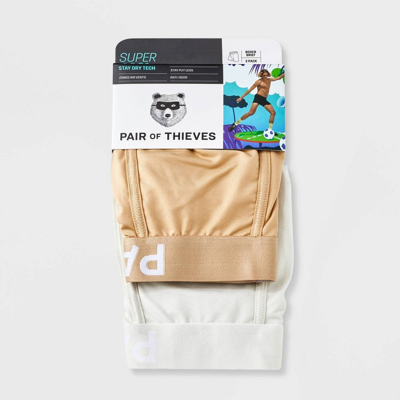 Pair of Thieves Men's SuperCool Boxer Briefs 2pk - Neutral XL: Moisture-Wicking, Anti-Odor, Air Vents, Contoured Pouch, No-Ride Fit