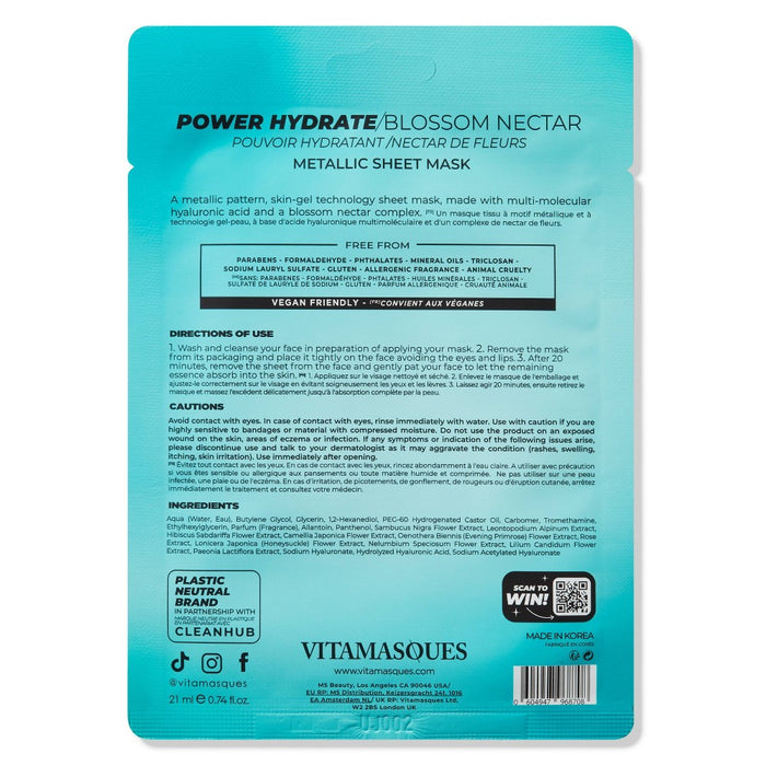 Vitamasques Power Hydrate Blossom Nectar Metallic Sheet Mask - 0.74 fl oz