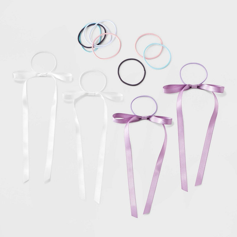 Satin Bow Ponyholder Hair Elastic Set 12pc - Wild Fable