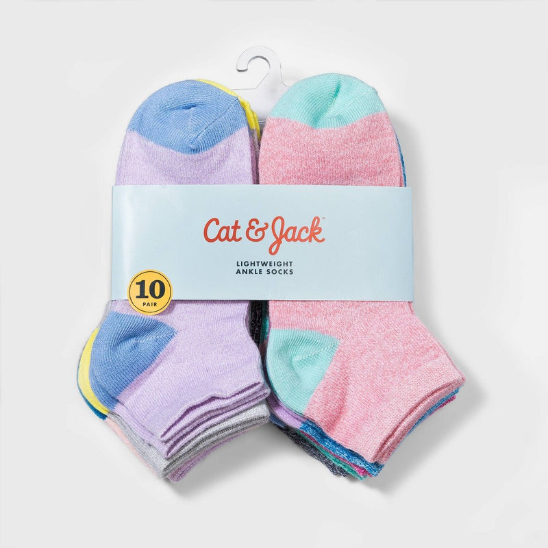 Girls' 10pk Lightweight Ankle Socks - Cat & Jack S