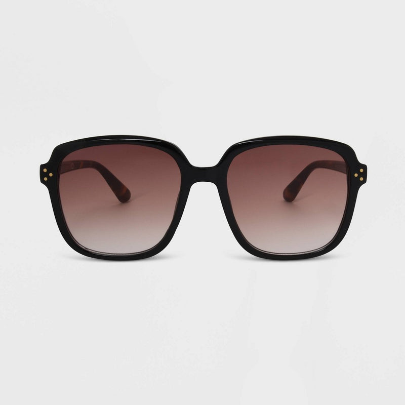 Women's Shiny Oversized Plastic Square Sunglasses with Gradient Lenses - Universal Thread Black