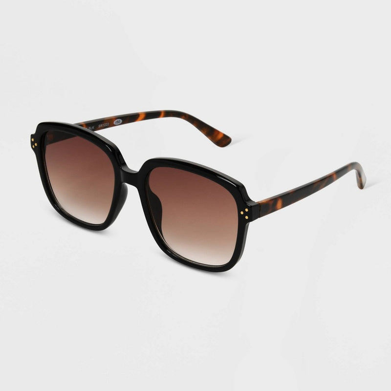 Women's Shiny Oversized Plastic Square Sunglasses with Gradient Lenses - Universal Thread Black