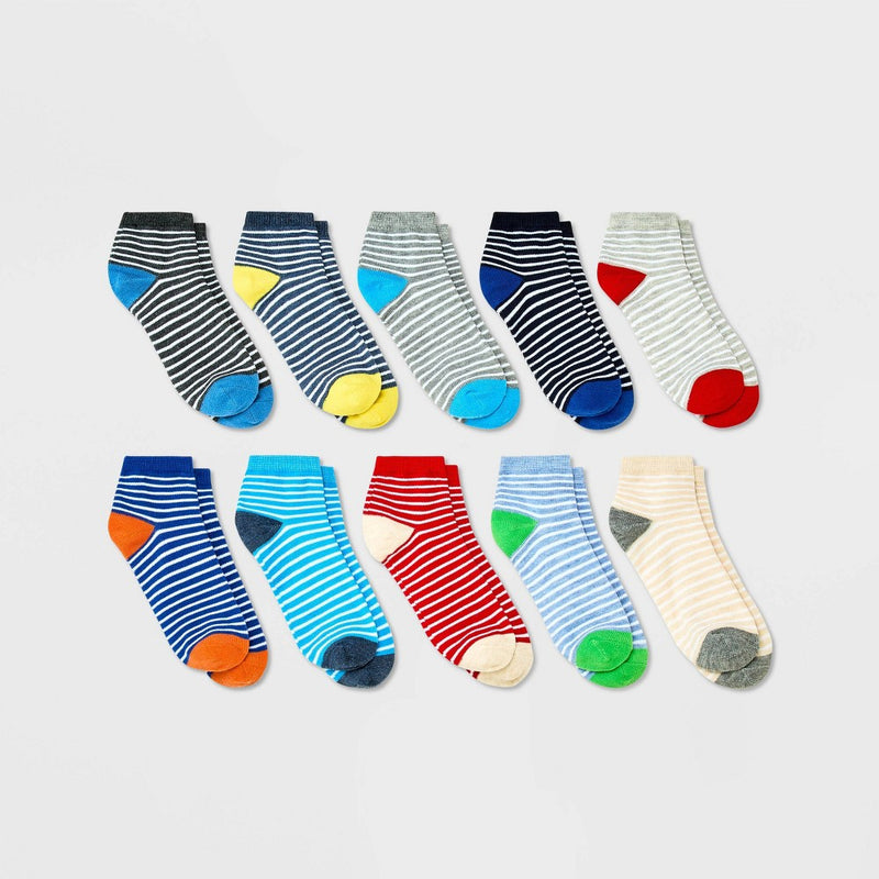 Boys' 10pk Lightweight Striped Ankle Socks - Cat & Jack S