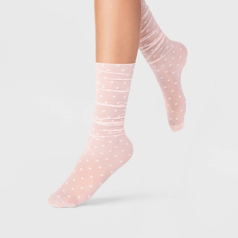 Women's 2pk Basic Sheer & Polka Dot Slouch Anklet Socks - A New Day Black/Pink 4-10