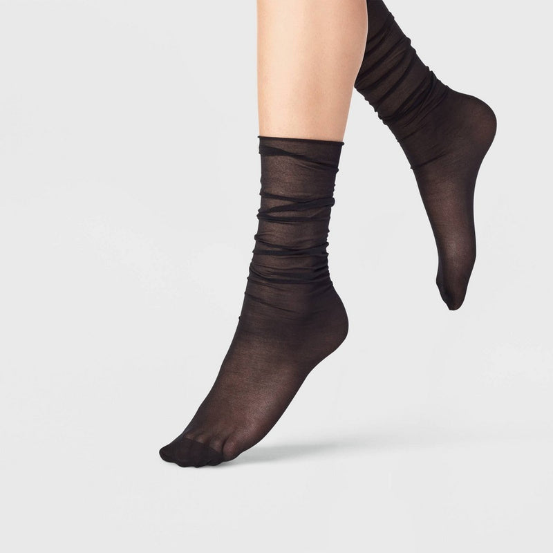 Women's 2pk Basic Sheer & Polka Dot Slouch Anklet Socks - A New Day Black/Pink 4-10