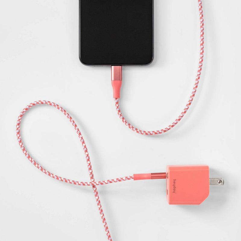 2-Port USB-A USB-C Wall Charger with 6' USB-C to USB-C Braided Cord - heyday Rose