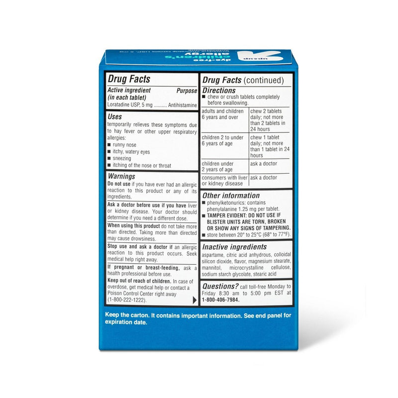 Children's Dye-Free Loratadine Allergy Relief Chewable Tablets - Bubblegum - 30ct - up & up