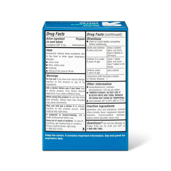 Children's Dye-Free Loratadine Allergy Relief Chewable Tablets - Bubblegum - 30ct - up & up