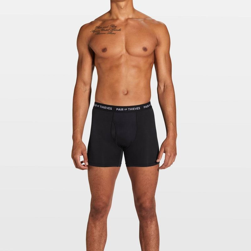 Pair of Thieves Men's Super Fit Paint Splatter Boxer Briefs 2pk - Black/Blue L: Comfort Stretch, Lightweight, Opaque