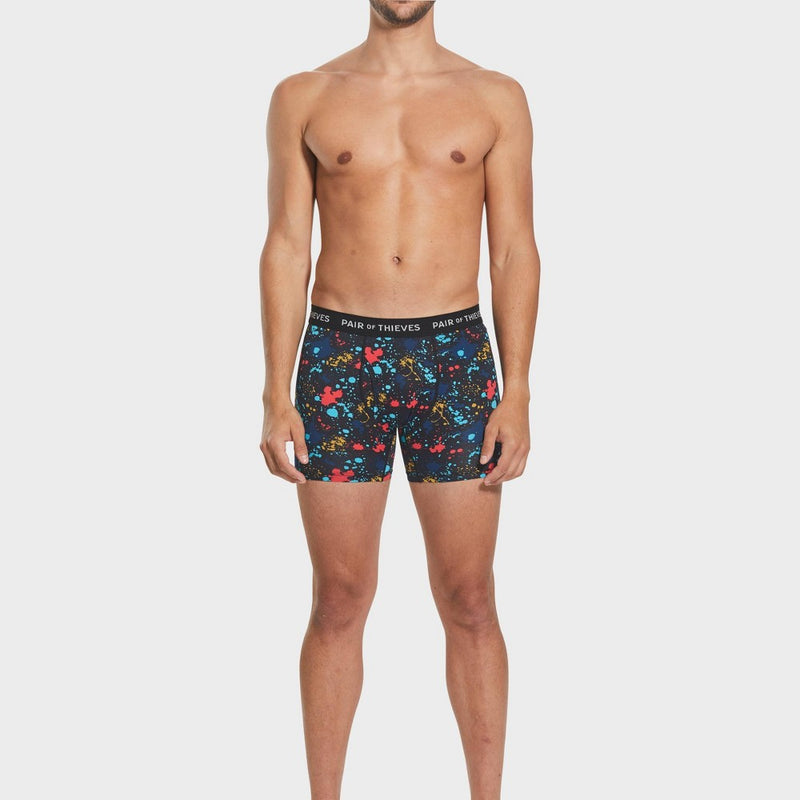 Pair of Thieves Men's Super Fit Paint Splatter Boxer Briefs 2pk - Black/Blue L: Comfort Stretch, Lightweight, Opaque