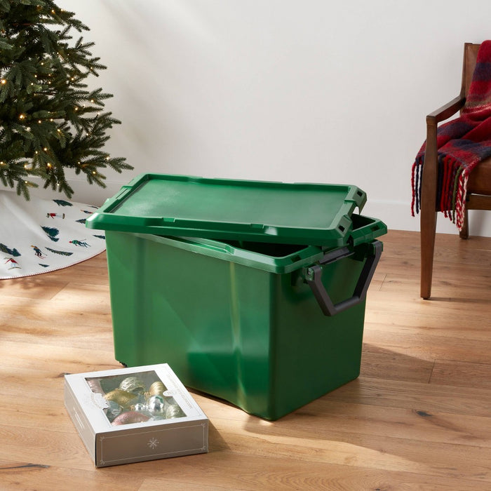 32gal Latching Rolling Storage Tote Green with Gray Handle and Latches - Brightroom