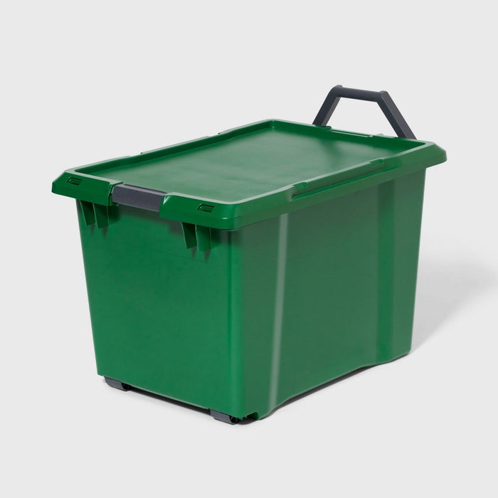 32gal Latching Rolling Storage Tote Green with Gray Handle and Latches - Brightroom