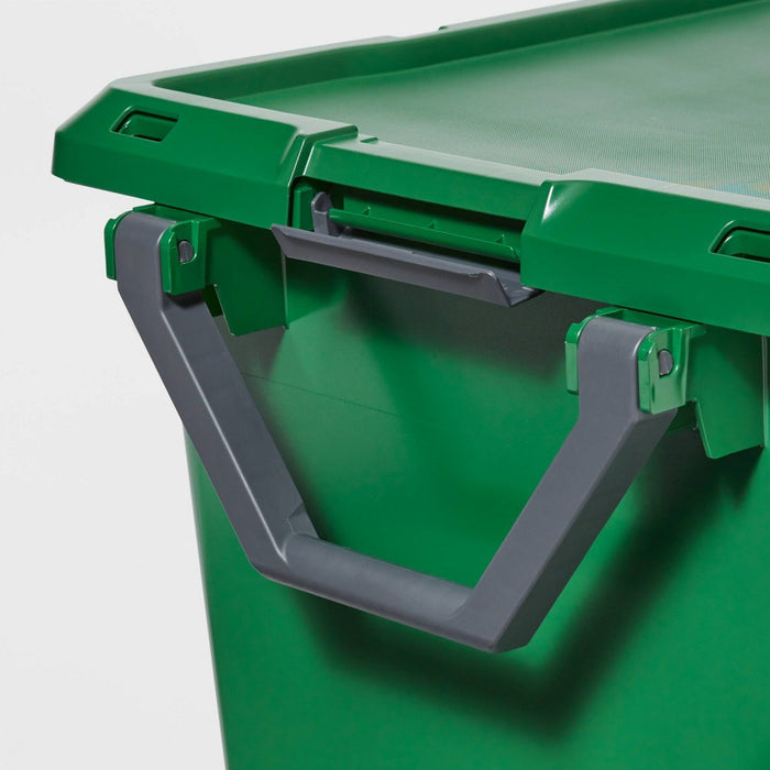 32gal Latching Rolling Storage Tote Green with Gray Handle and Latches - Brightroom