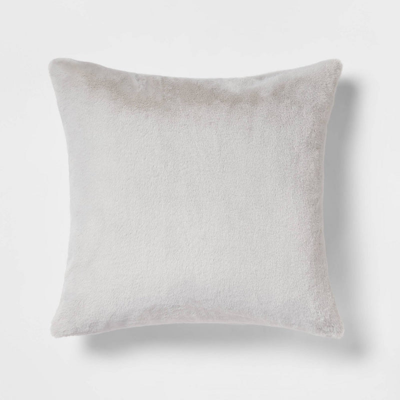 Oversized Faux Rabbit Fur Square Throw Pillow Gray - Threshold (LOCAL PICKUP ONLY)