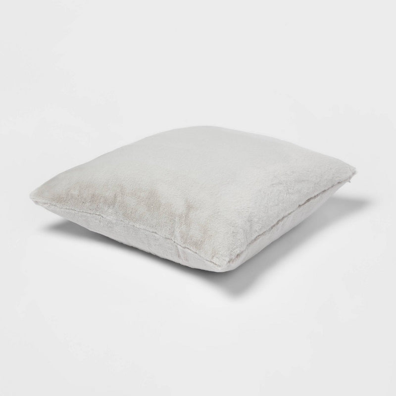 Oversized Faux Rabbit Fur Square Throw Pillow Gray - Threshold (LOCAL PICKUP ONLY)