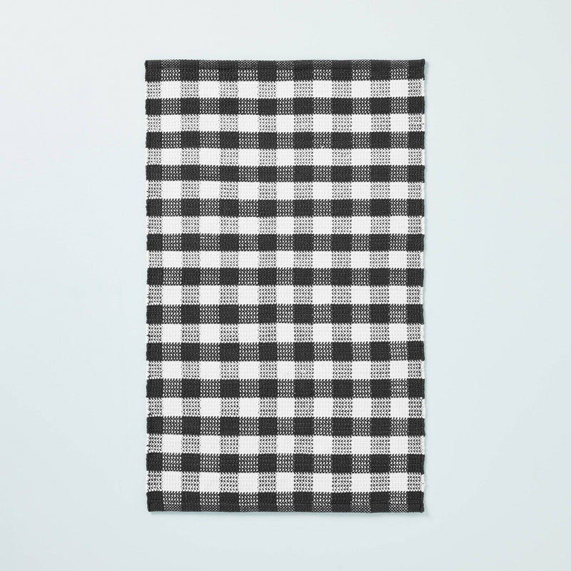 30"x50" Textured Gingham Indoor/Outdoor Woven Accent Rug Dark Gray/Cream - Hearth & Hand with Magnolia (LOCAL PICKUP ONLY)