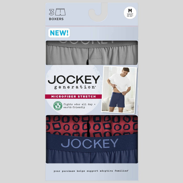 Jockey Generation Men's Microfiber Boxers 3pk - Gray/Navy Blue/Red S