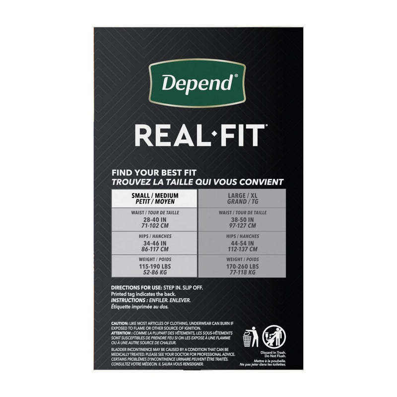 Depend Real Fit Incontinence Underwear for Men - Maximum Absorbency - S/M - Black & Gray - 14ct