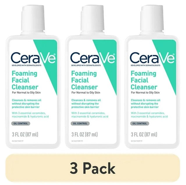 3 PACK!!! CeraVe Foaming Face Wash with Hyaluronic Acid and Niacinamide- 3 fl oz