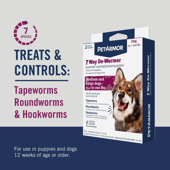 PetArmor 7-Way Deworm Dog Insect Treatment for Dogs - Above 25lbs EXP 08/2025