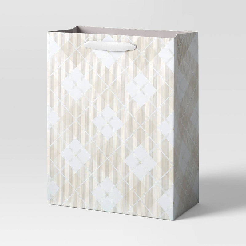 Large Cub Plaid Christmas Gift Bag White - Wondershop