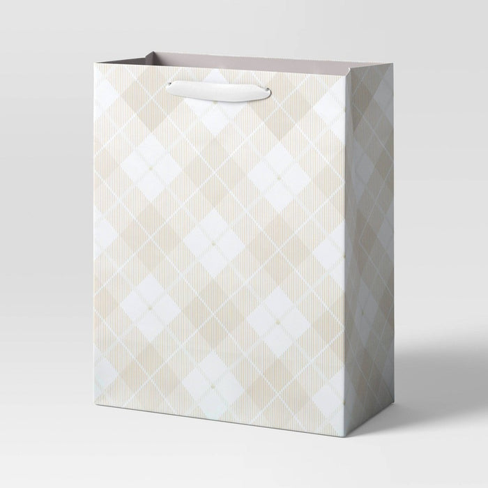 Large Cub Plaid Christmas Gift Bag White - Wondershop